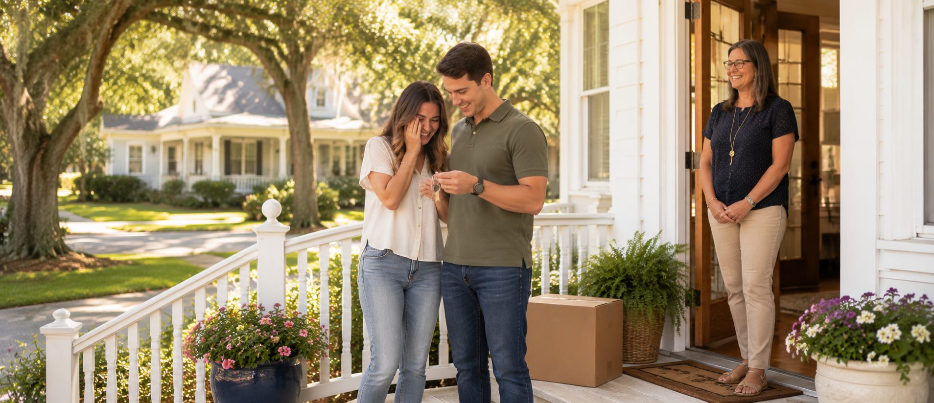Bethany Mixson watching a first-time buyer couple celebrate receiving the keys to their new Northwest Florida home.