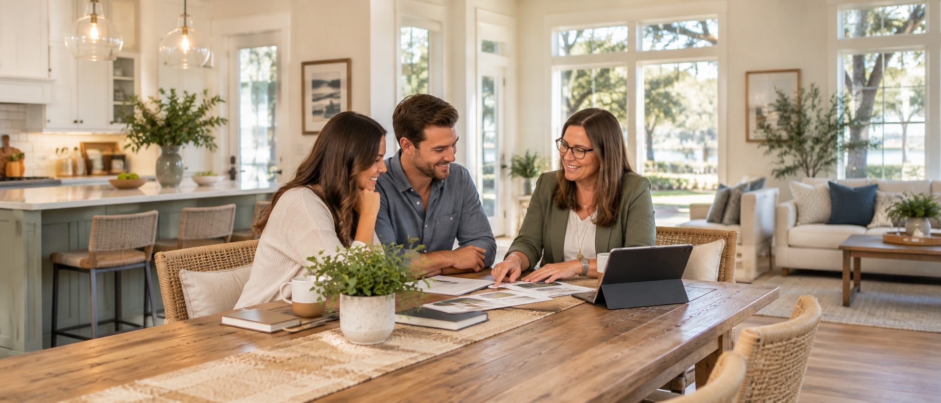 Bethany Mixson talking through the home-buying process with first-time buyers in a Northwest Florida home.